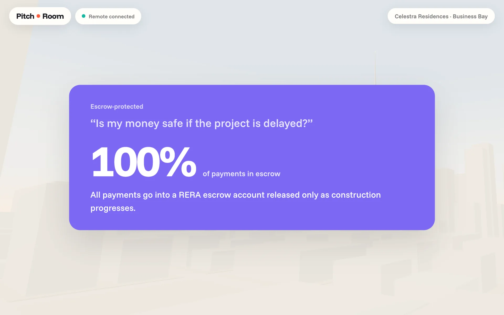 Laptop showing the prepared answer: 100% of payments in escrow