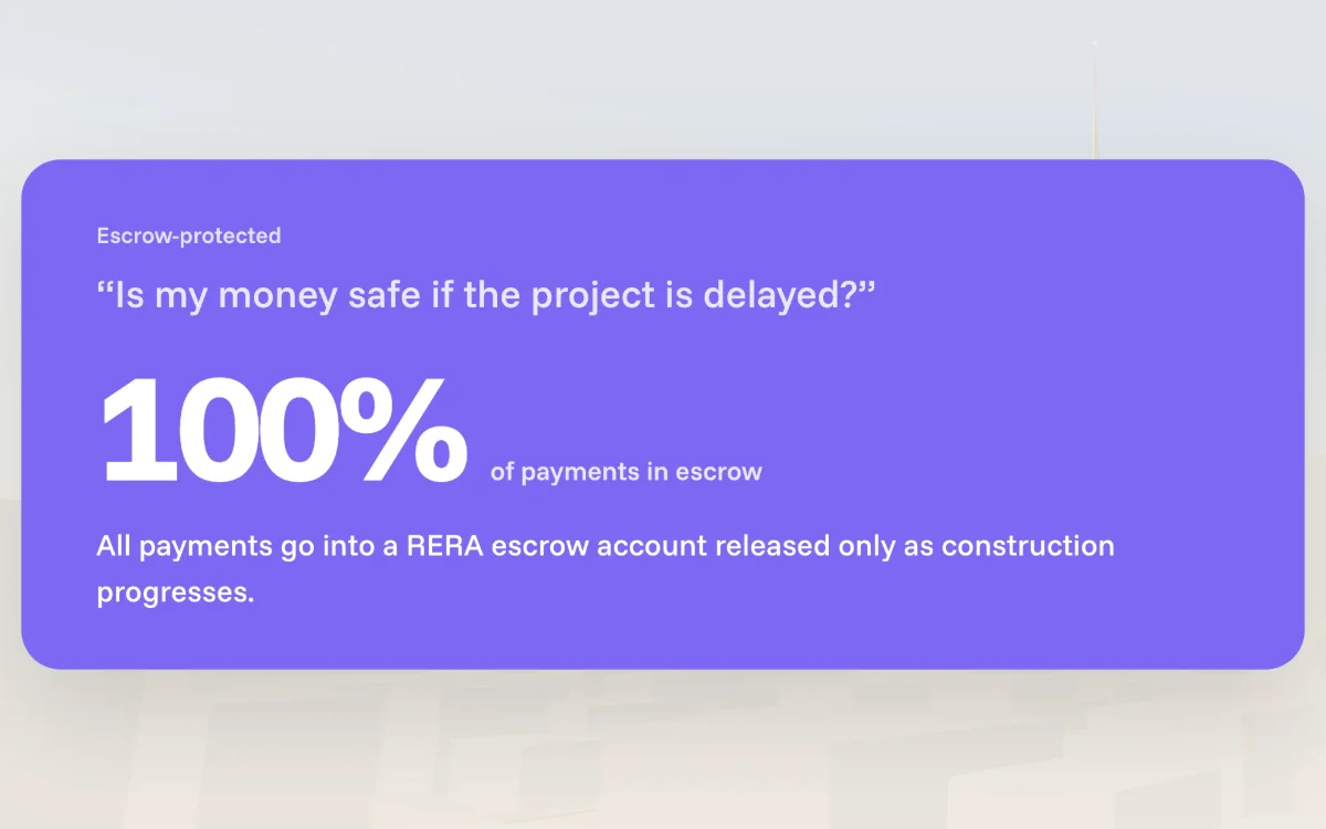 A prepared answer on screen: 100% of payments held in escrow